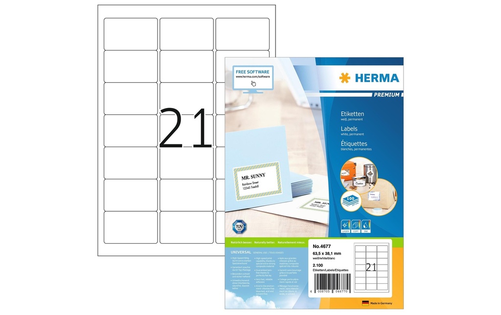 HERMA Etiquettes Premium 63.5x38.1 (100 pces)