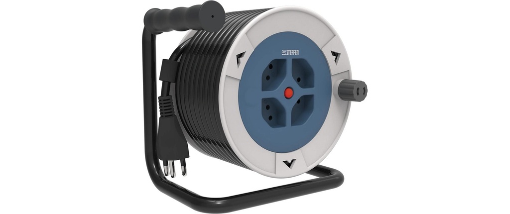 STEFFEN Bobine de câble Plastique 15 m 4 x T13, IP20, gris/bleu