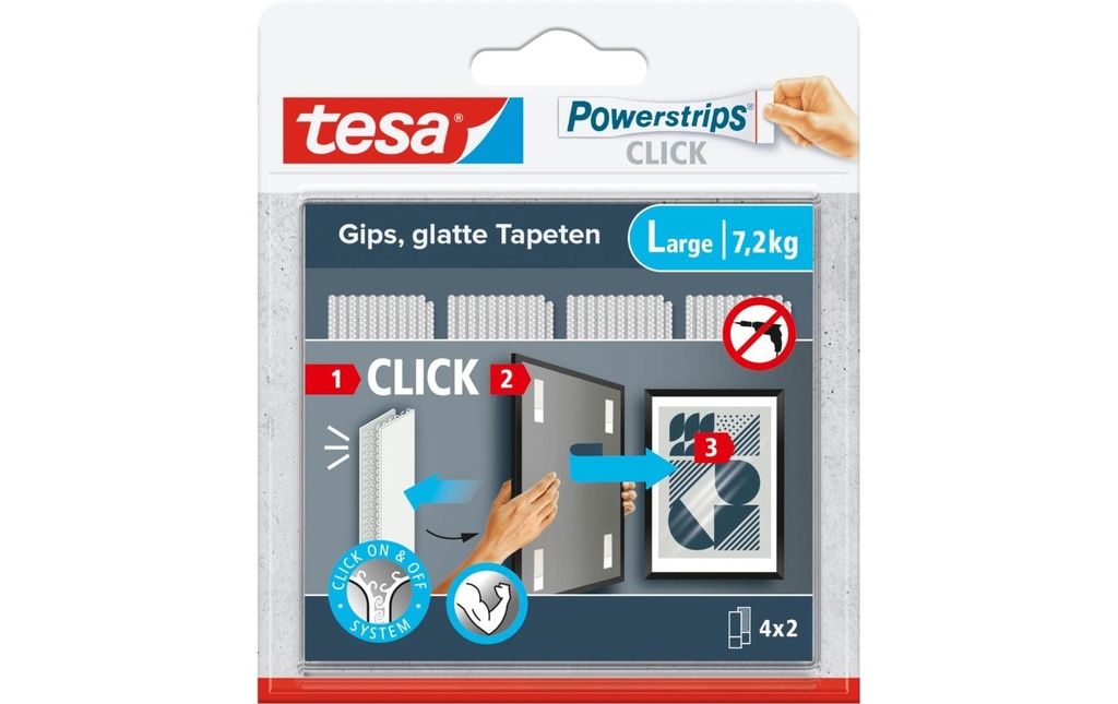 tesa Pastille adhésive Powerstrips CLICK Large - 4 x 2 Pièces 7.2 kg