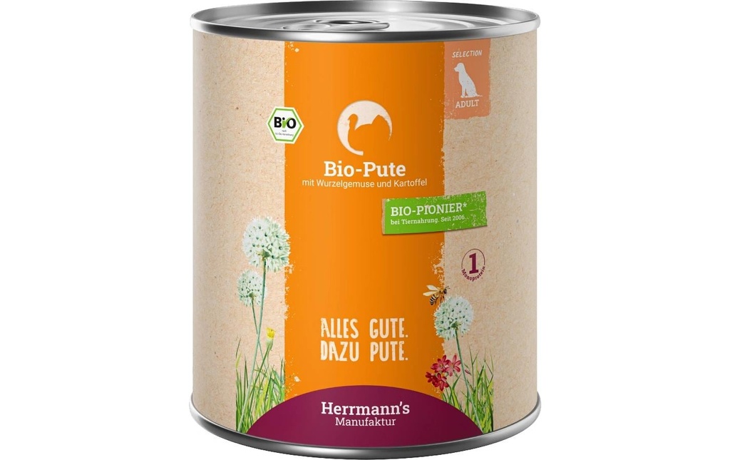 Herrmann's Alimentation humide Dinde bio avec panais et pomme de terre 800 g
