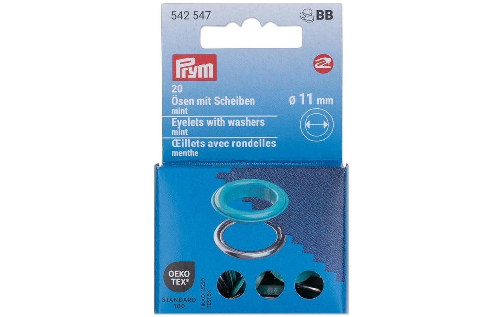 Prym Œillets avec disques 20 pièces, menthe-argent