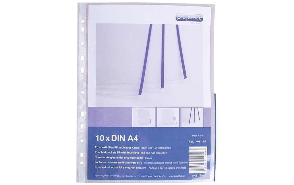 ProOffice Pochette de présentation A4, Bleu/Transparent, 10 pièces
