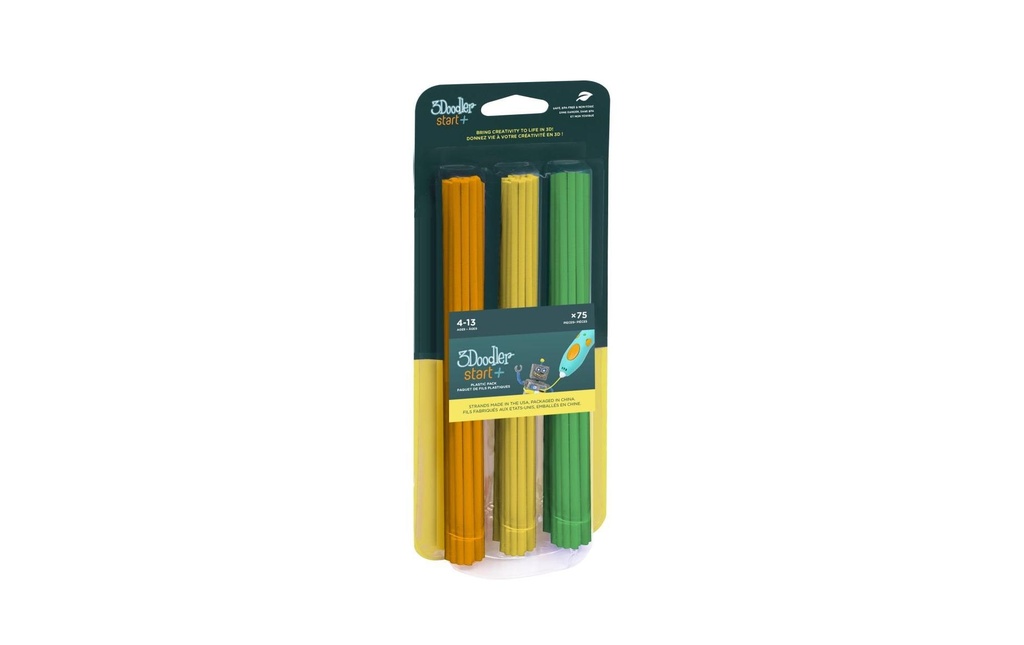 3Doodler Filament de stylo 3D Démarrage + 75 pièces, orange, jaune, vert