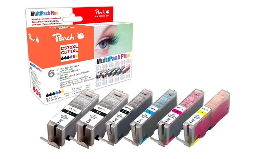 Peach Kits d’encre Canon PGI-570XL / CLI-571XL C, M, Y, 3x BK