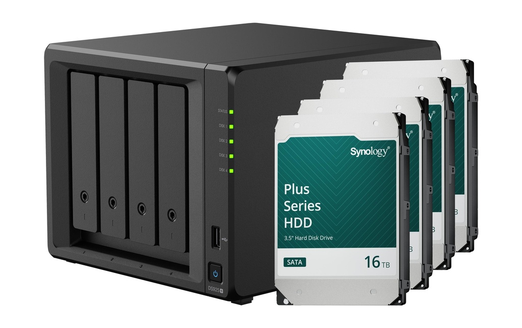 Synology NAS Diskstation DS925+ 4-bay Synology Plus HDD 64 TB