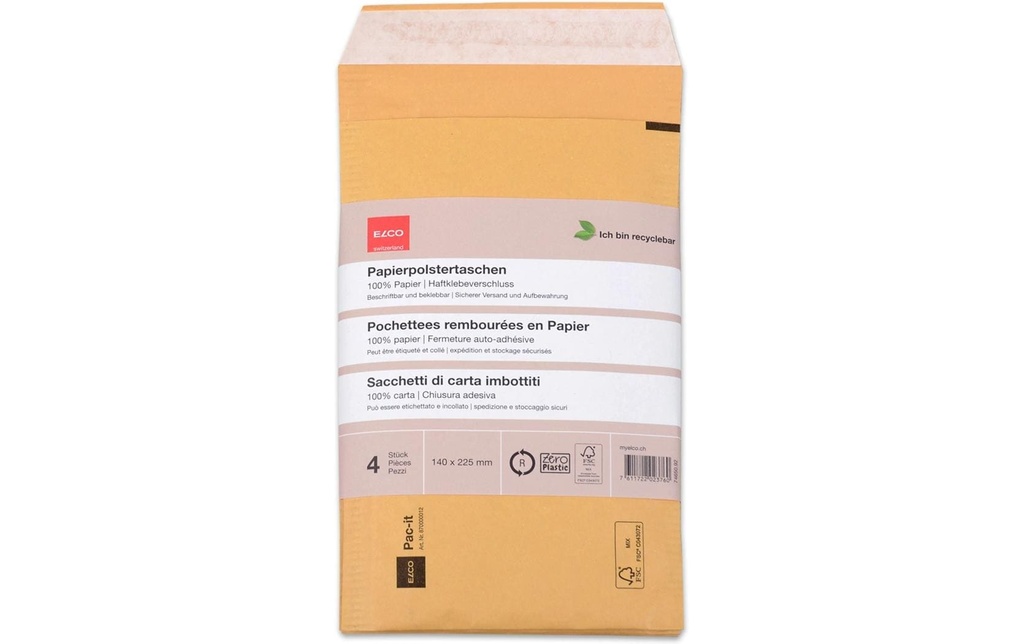 ELCO Enveloppe Zero Plastic 140 x 225 mm, 4 pièces