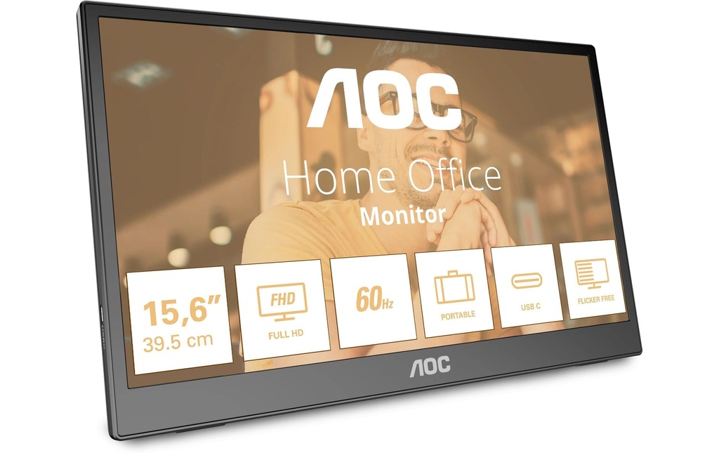 AOC Moniteur 16T3EA 15.6 pouces Full HD IPS noir