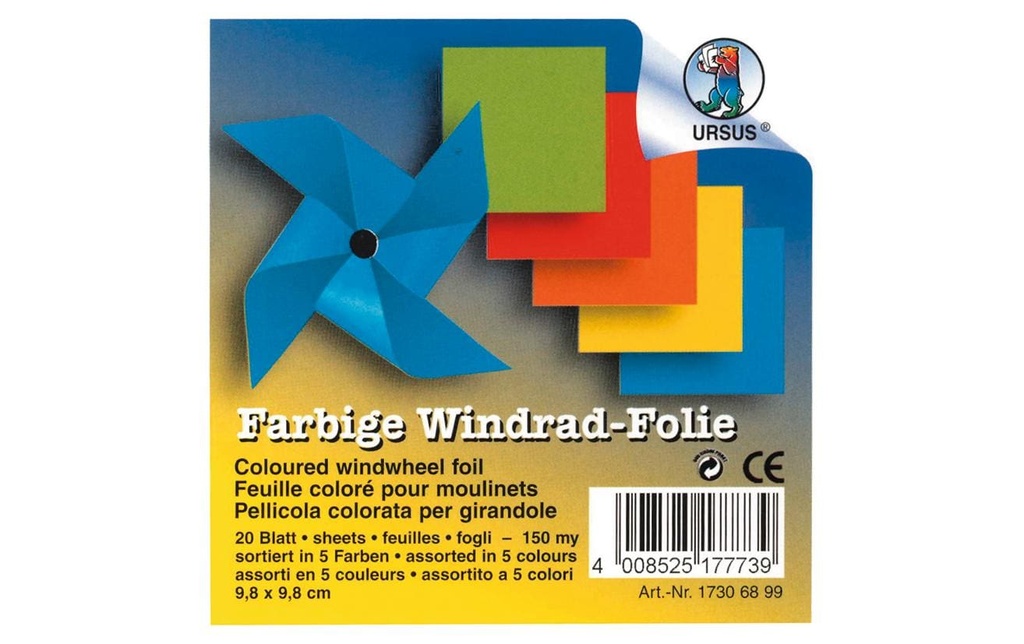 URSUS Feuilles origami pour les éoliennes 9.8 x 9.8 cm, 20 feuilles
