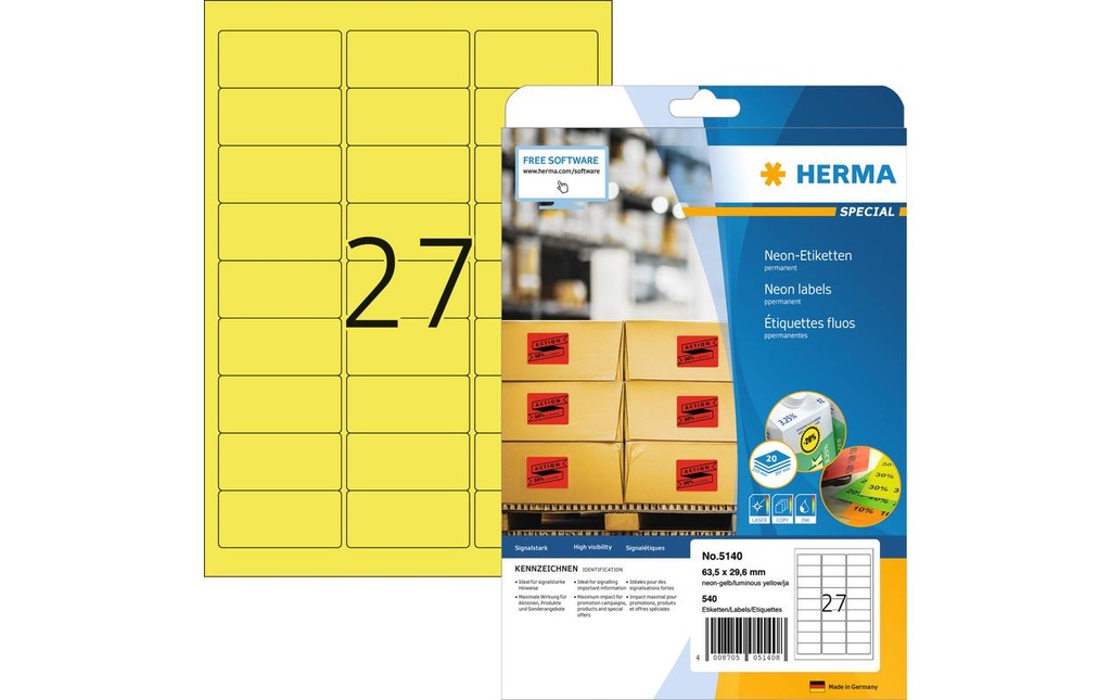 HERMA Eti.Spec.63.5x29.6 jau.néo (20 pces)
