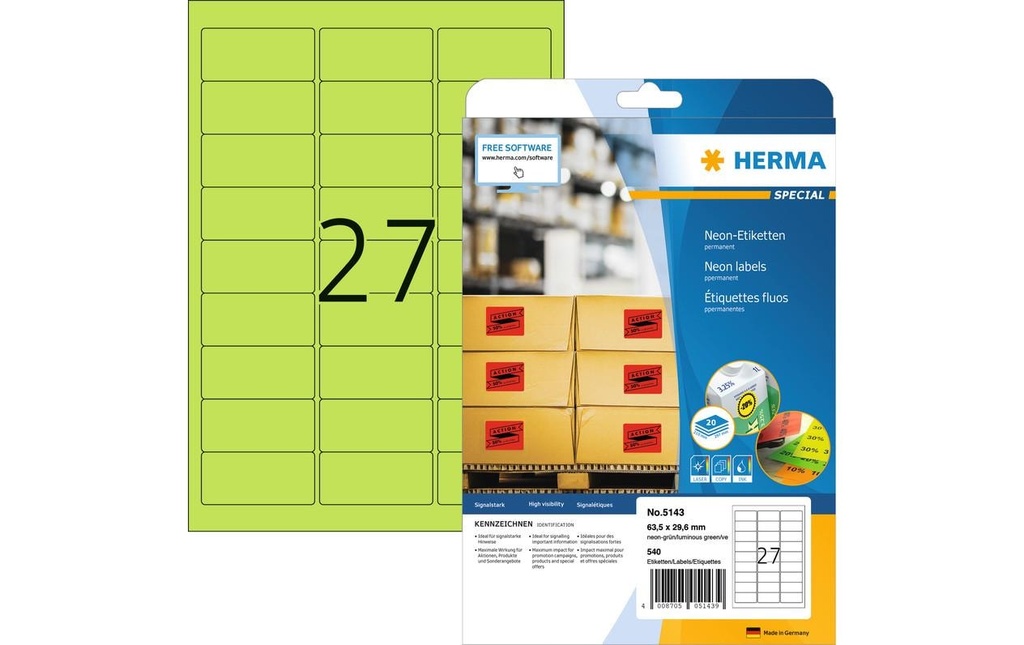 HERMA Eti.Spec.63.5x29.6 ver.néo (20 pces)