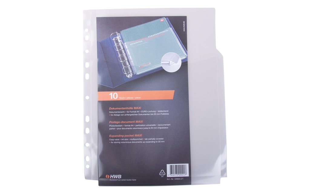 HWB Pochette de présentation Maxi PP 180 A4, couverture partielle, 10 pièces