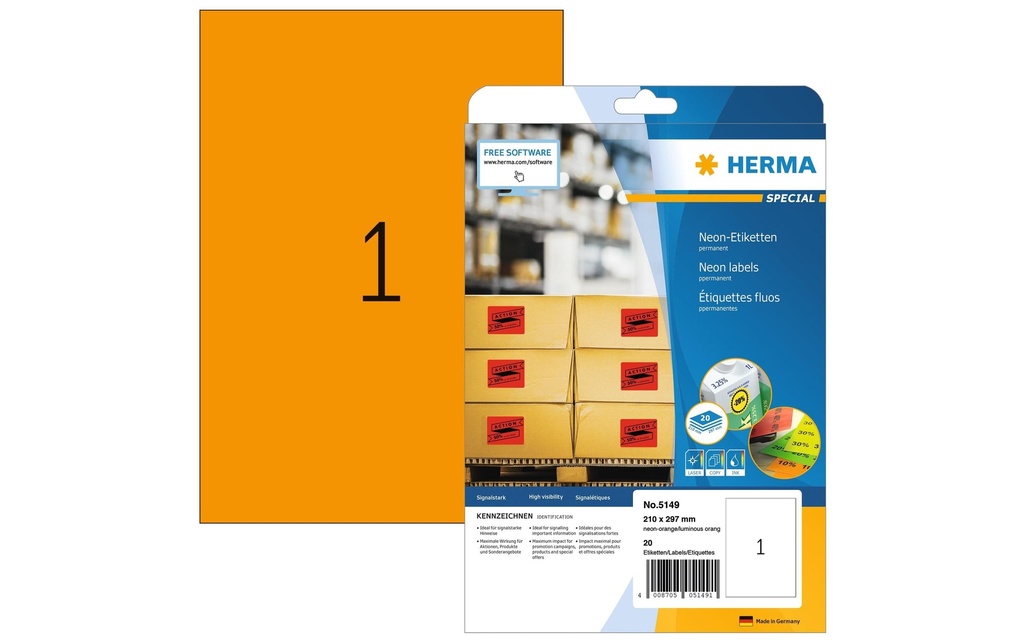 HERMA Etiq.Spec.210x297 ora.néon (20 pces)