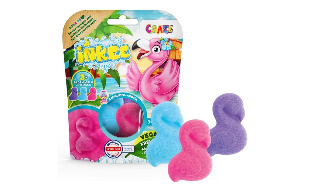 Craze Plaisir dans la baignoire Inkee 3 Bombes de bain Flamingo à l'huile de jojoba 3 Pièce/s