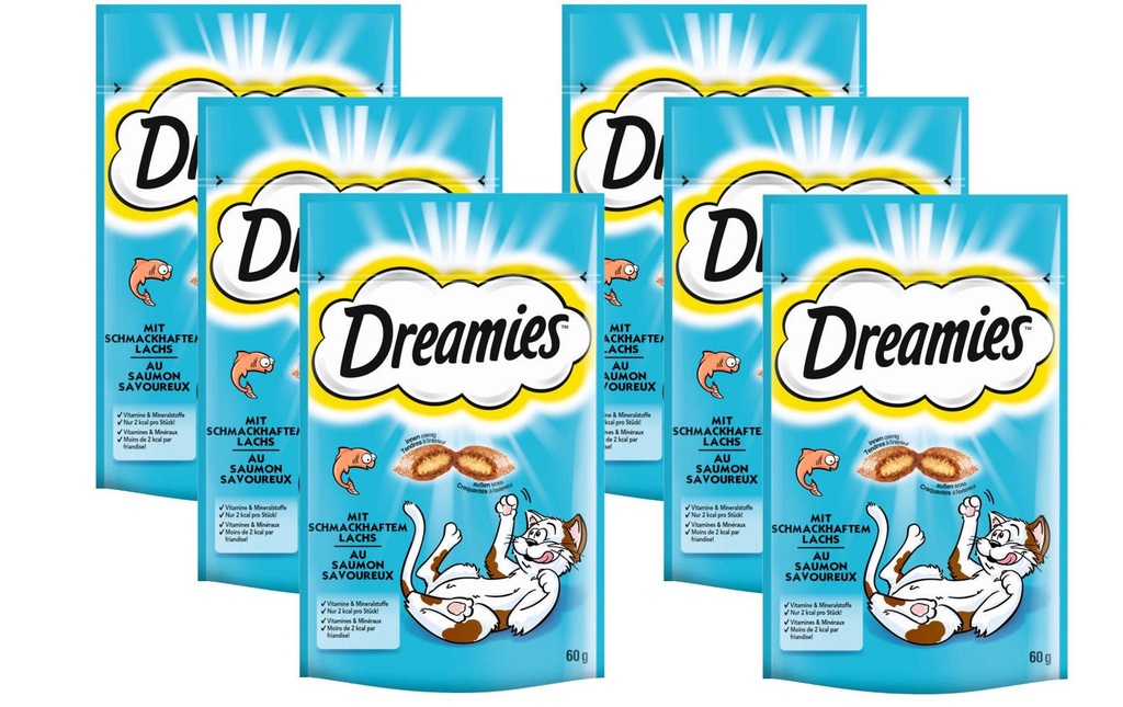 Dreamies Collation pour chat au saumon, 6 x 60g