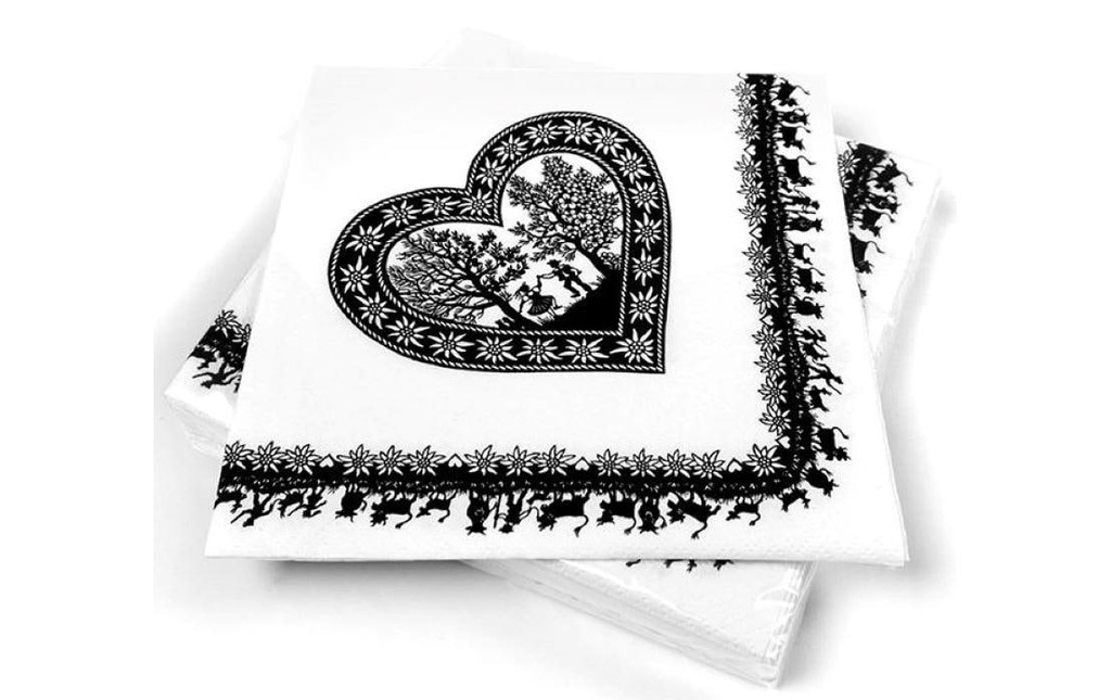 Trendform Serviettes en papier Swiss Heart 20 Pièce/s, Noir/Blanc