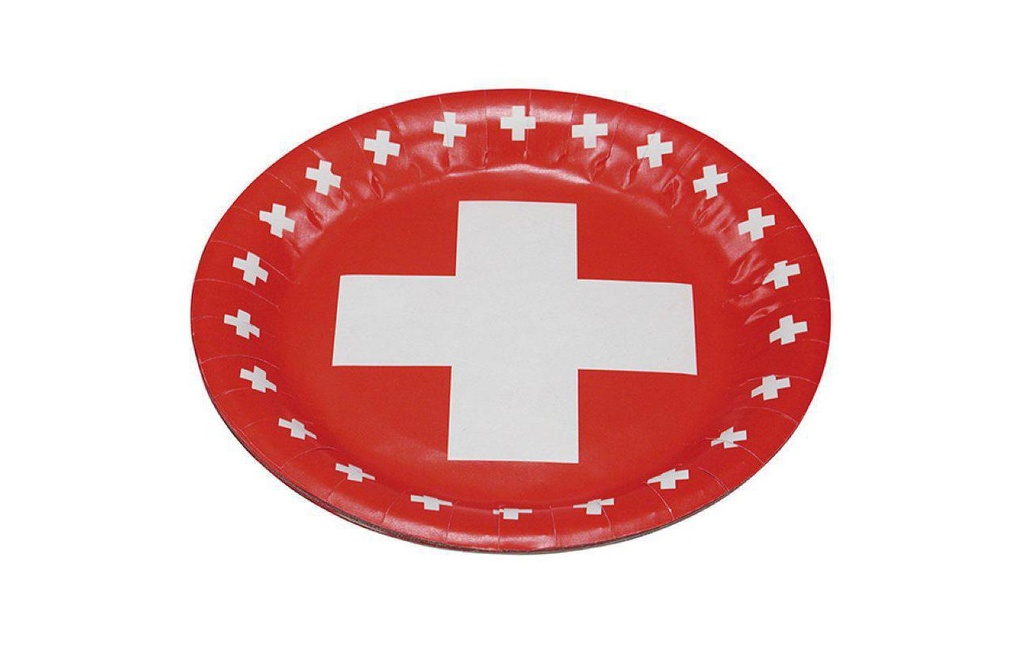Haushaltsware Assiettes jetables Croix suisse 23 cm, 8 Pièce/s, Rouge/Blanc