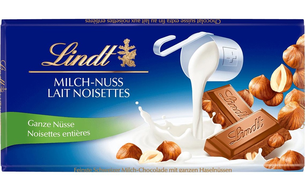 Lindt Tablette de chocolat Lait Noix 100 g