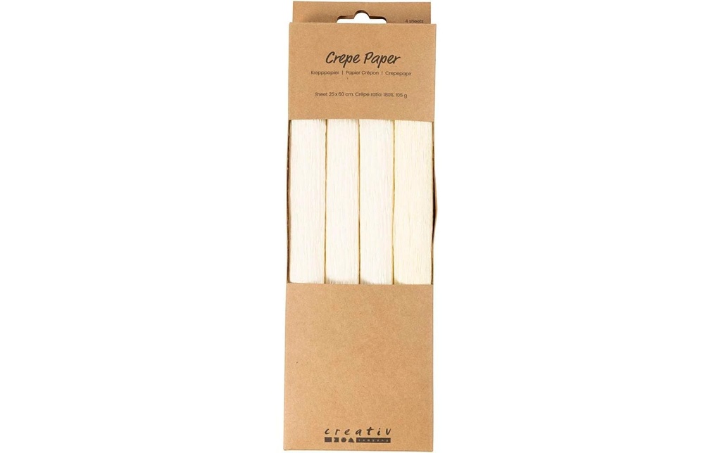 Creativ Company Papier crêpe 4 rouleaux 25 x 60 cm, blanc