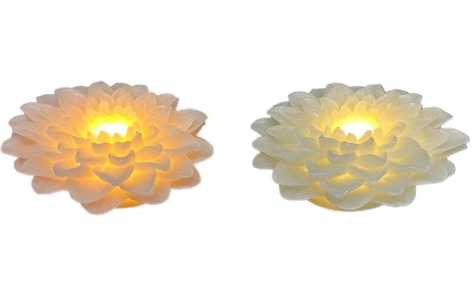 Dameco Bougie de cire LED Fleur de rose Lot de 2 rose et vert turquoise