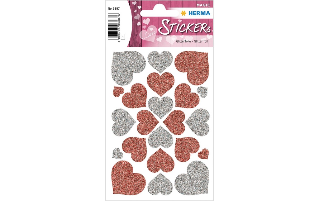 HERMA Sticker Magic coeurs rouge/arg (22 pces)