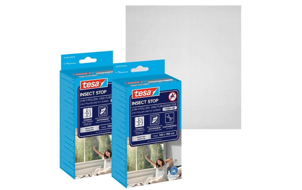tesa Protection contre le pollen -Set 130 cm x 150 cm, anthracite, lot de 2