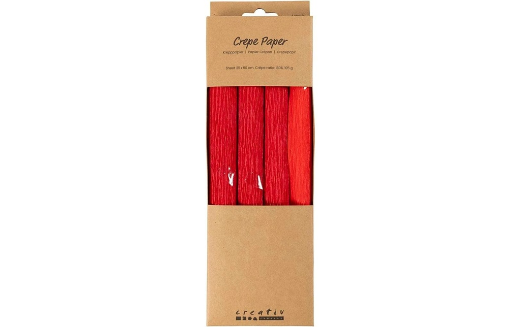 Creativ Company Papier crêpe 4 rouleaux 25 x 60 cm, rouge