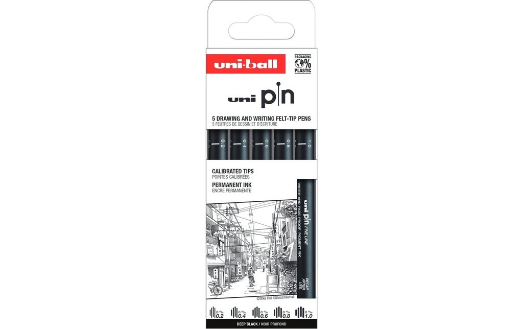 Uni Fineliner Classic Street, Noir, 5 pièces