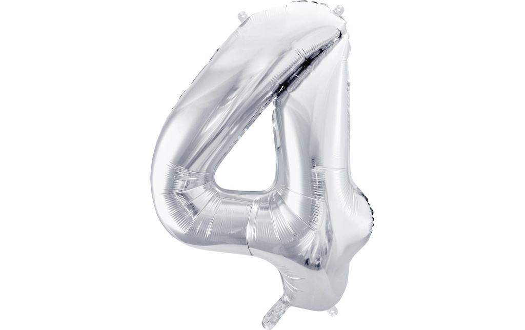 Partydeco Ballon en aluminium Chiffre 4 grand 86 cm, argent, 1 pièce
