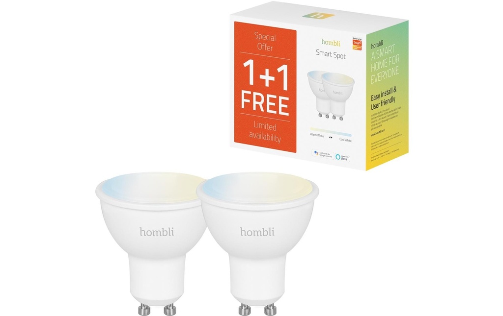 hombli Ampoules Smart Spot, GU10, 4.5 W, CCT, 1+1 pack