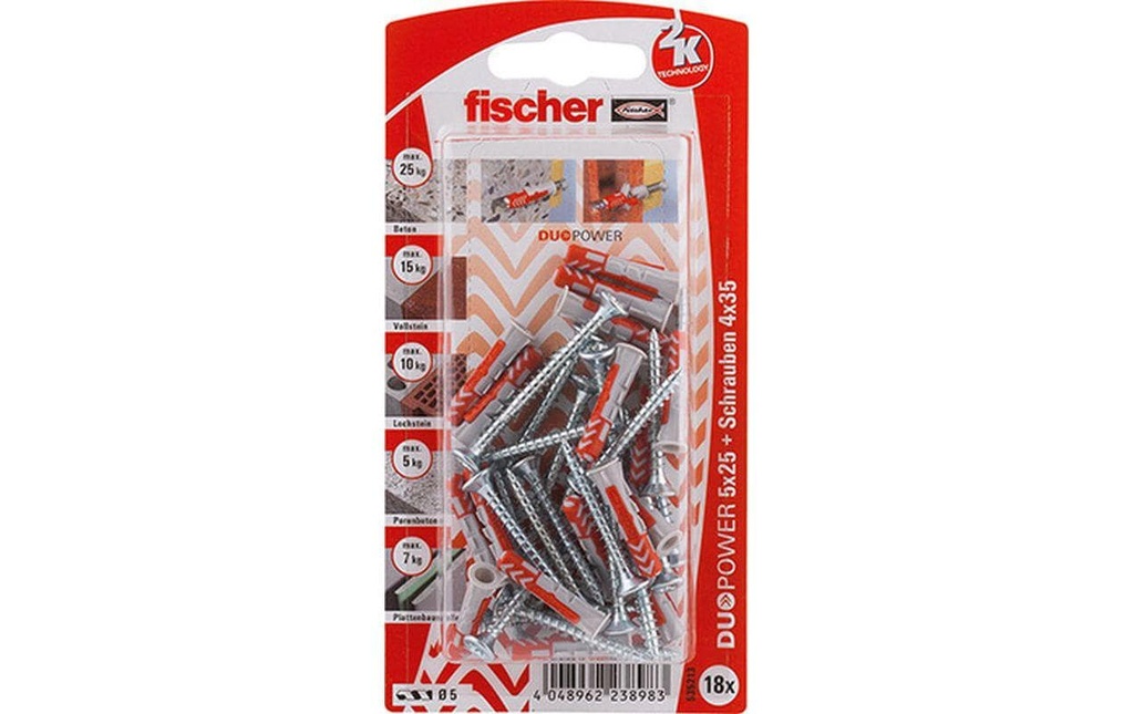 Fischer Chevilles DUOPOWER 5 x 25 S, 18 Pièce/s