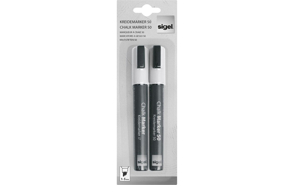 Sigel Marqueur craie liquide 50 Pointe biseautée, Blanc