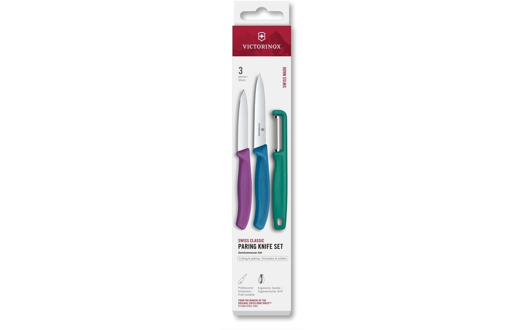 Victorinox Jeux de couteaux Swiss Classic, 3 pièces, Vert / Violet / Bleu