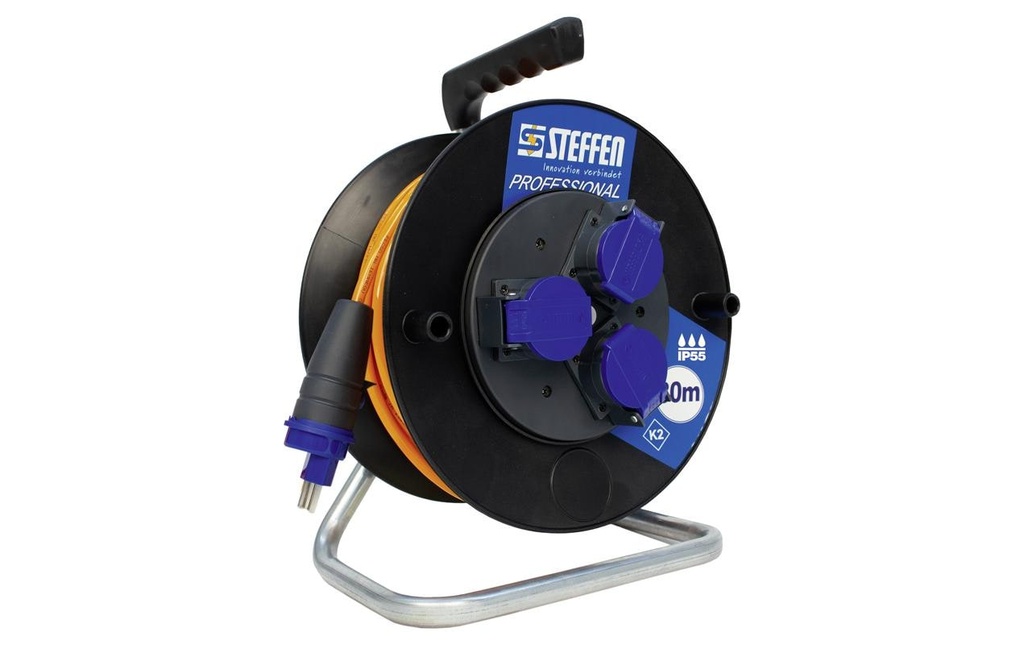 STEFFEN Bobine de câble Professional 30 m 3x T23, IP55, Noir