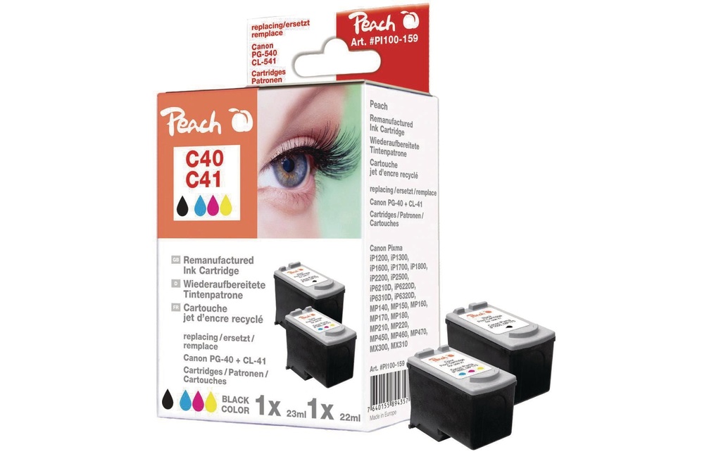 Peach Kits d’encre pour Canon PG-40 / CL-41 BK, C, M, Y