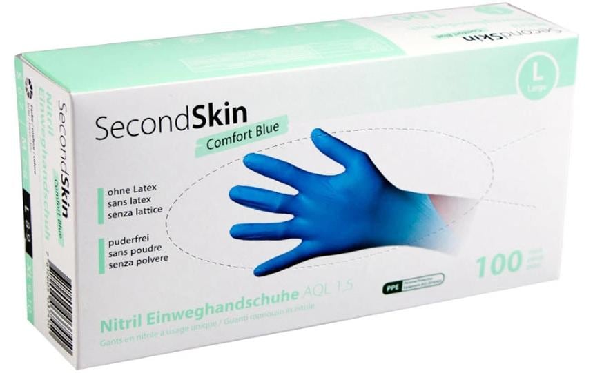 SecondSkin Gant jetable Nitril Comfort L, Bleu, 100 Pièce/s