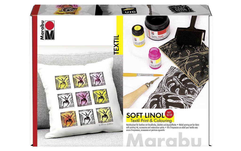 Marabu Peinture pour textile Soft Linol Print & Colouring Set Haute pression