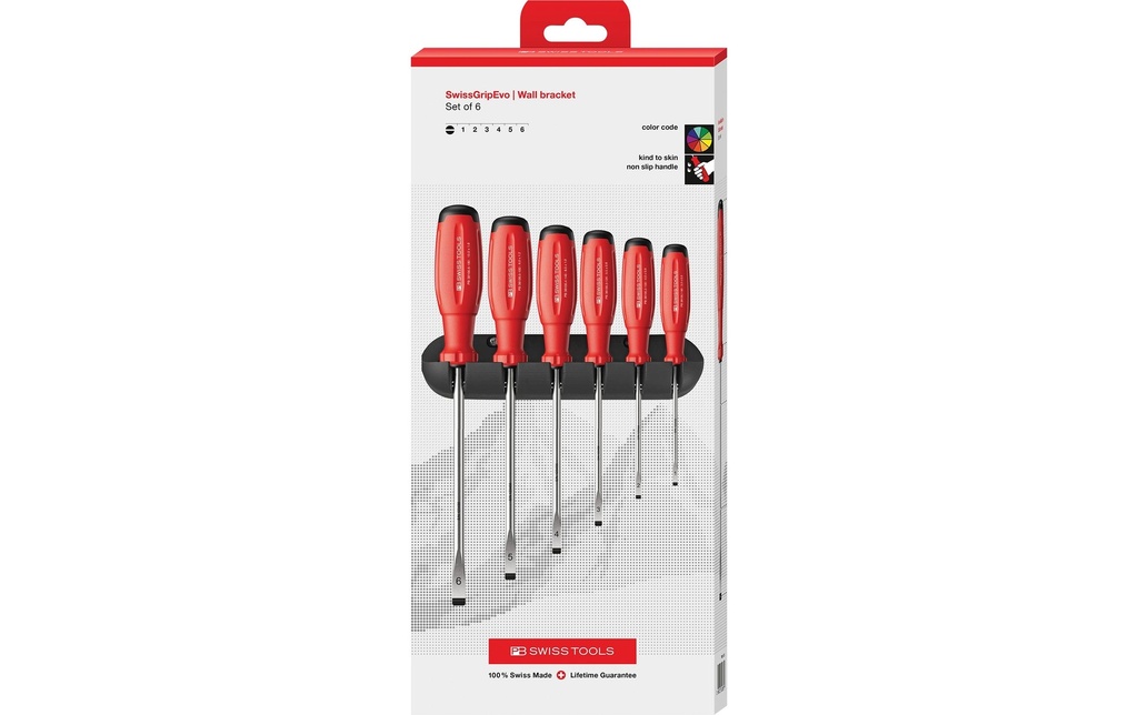 PB Swiss Tools Jeu de tournevis SwissGrip Evo PB 38240 à fente rouge