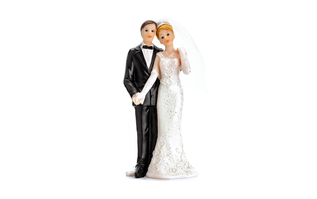 Partydeco Topper pour gâteau Figure de la mariée et du marié blanc/noir