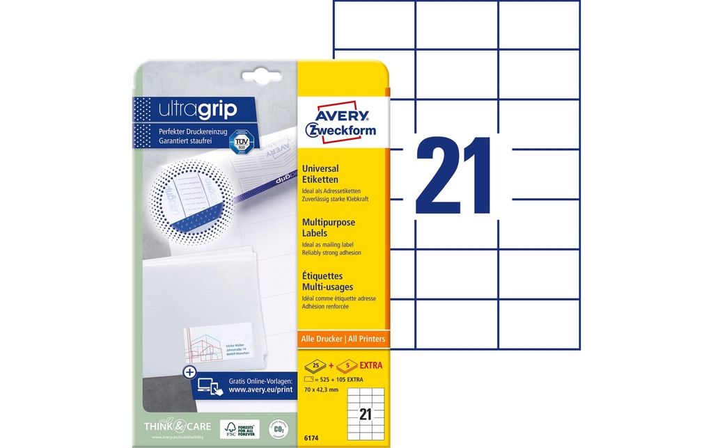 Avery Zweckform Étiquettes universelles 6174 70 mm, 30 feuille