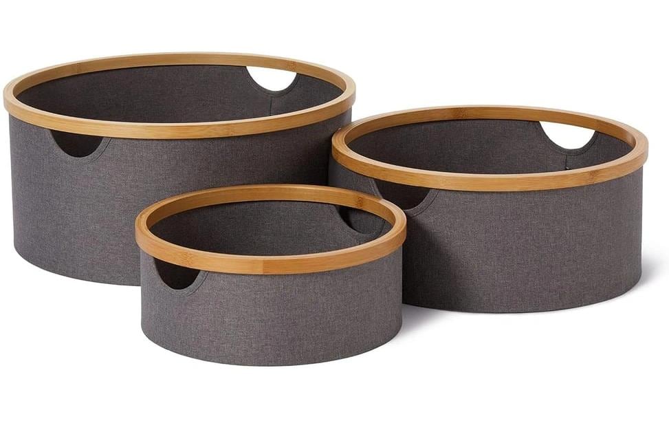 Lumaland Boîte de rangement rond 3 pièces, Gris