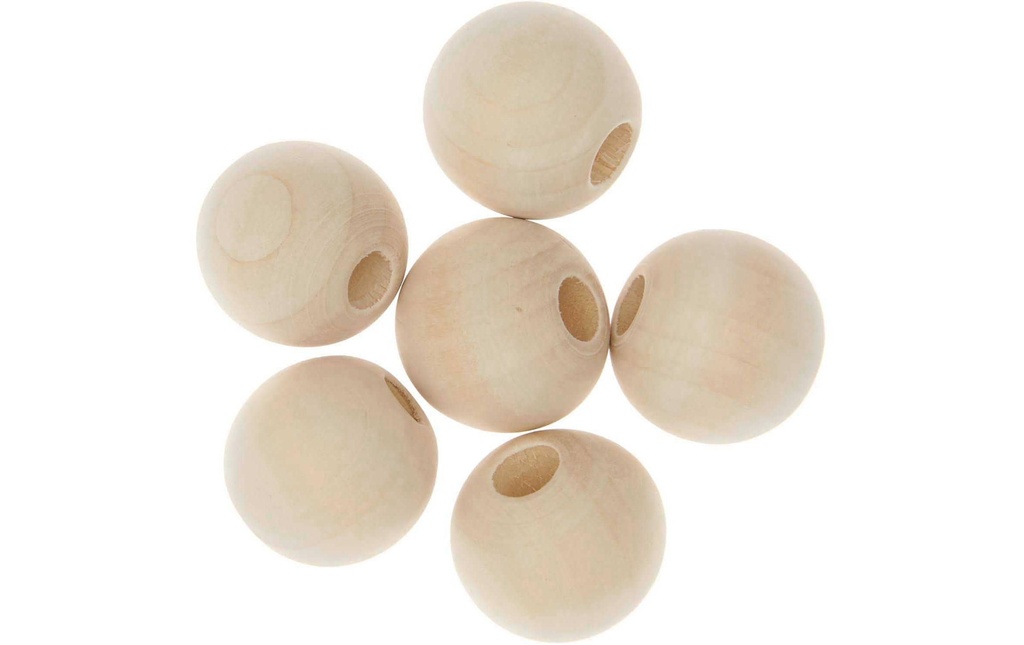 Rico Design Billes de bois Macramé Nature, 6 pièces