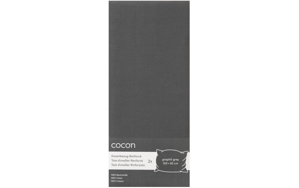 COCON Taie d'oreiller Renforcé 100 x 65 cm, Graphite, 2 pièces