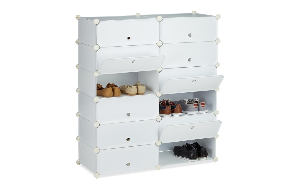 relaxdays Armoire à chaussures avec 12 compartiments Transparent/Argenté/Blanc