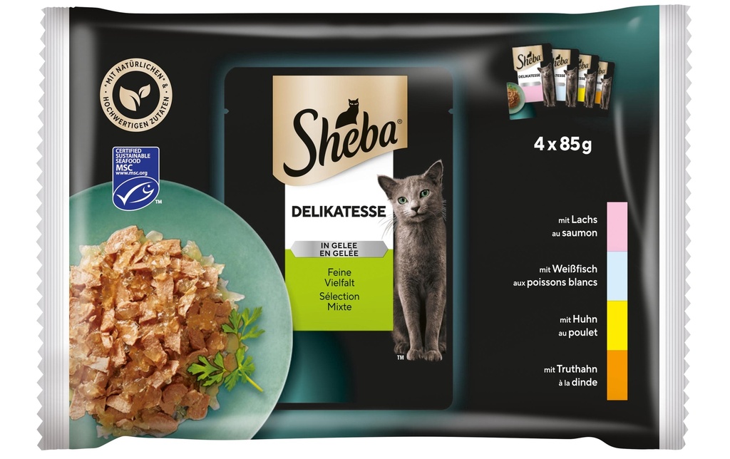Sheba Alimentation humide Délicatesse en gelée Feine Vielfalt, 4 x 85 g