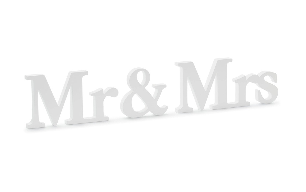 Partydeco Accessoires de mariage Police en bois Mr & Mrs 50 x 9.5 cm, blanc
