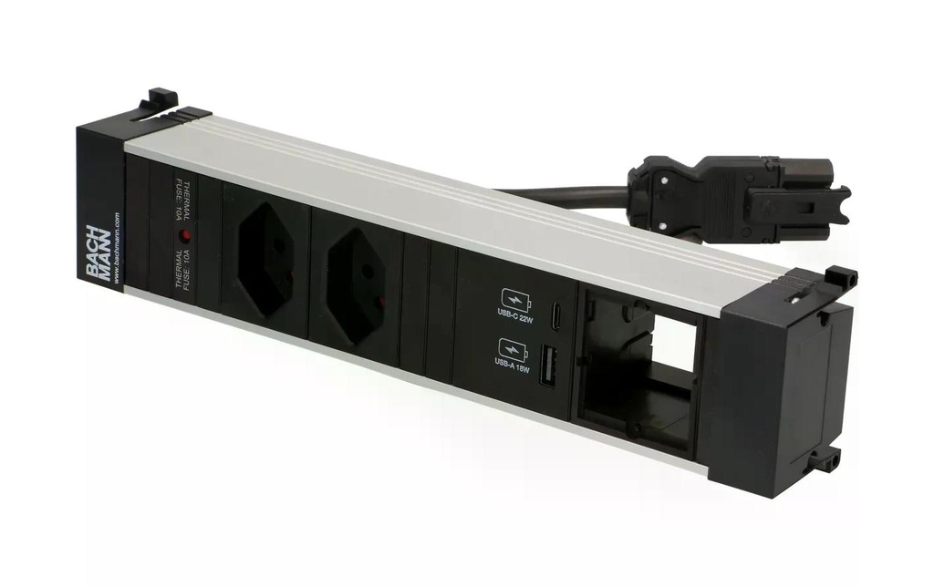 Bachmann Bloc multiprises d’encastrement POWER FRAME 2x T13, 1x USB A/C, 1x vide