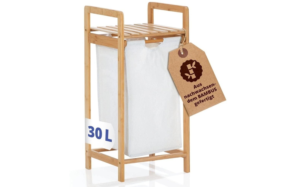Lumaland Corbeille à linge Bambus 30 l, Brun/Blanc