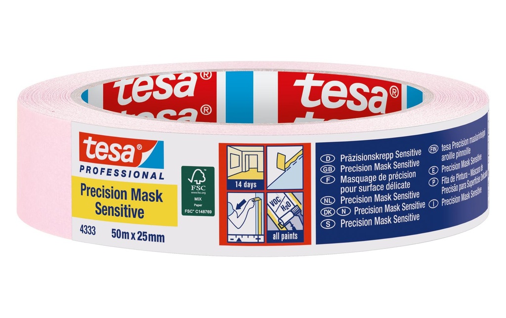 tesa Crêpe de précision Sensitive 4333 50 m x 25 mm, rose clair