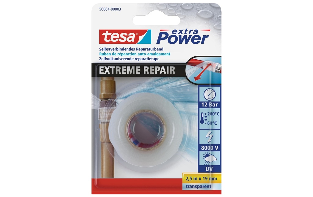 tesa Bande d’étanchéité Extreme Repair 2.5 m x 19 mm Transparent