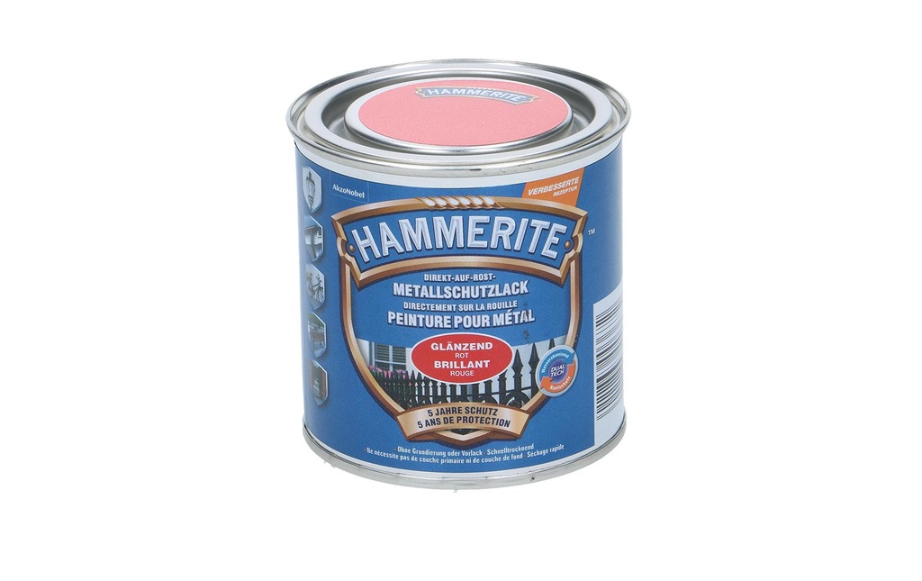 Hammerite Vernis de protection pour métal HG Rouge, 250 ml